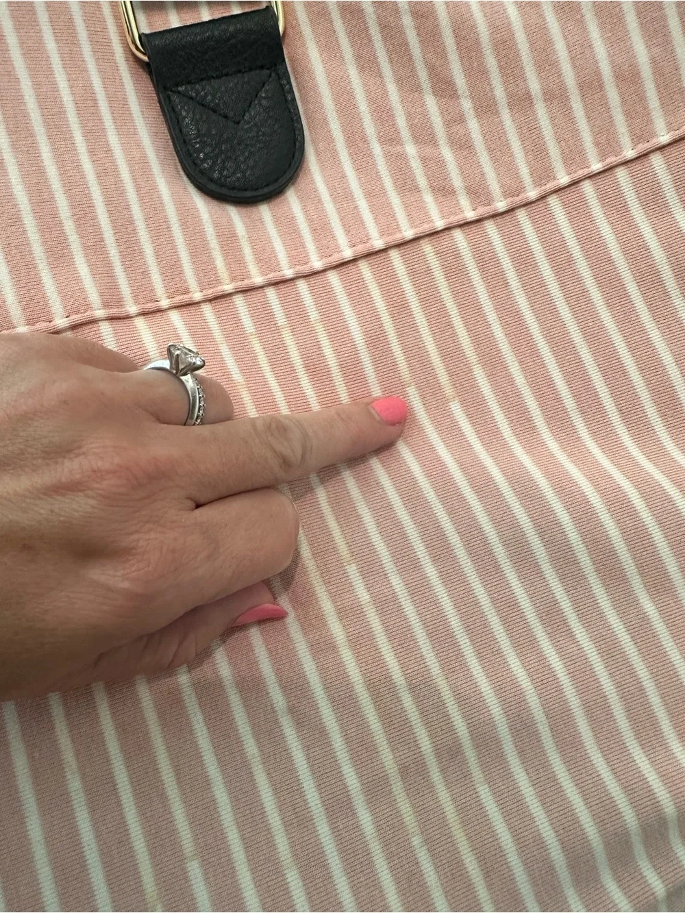 Madden Girl Pink Stripe and Black Trim Duffel Bag